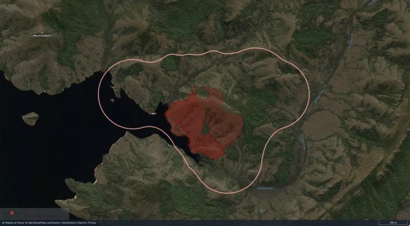 The burnt area detected via Wildfire Solution after the Bonnet Bay Fire in Tasmania, January 2023