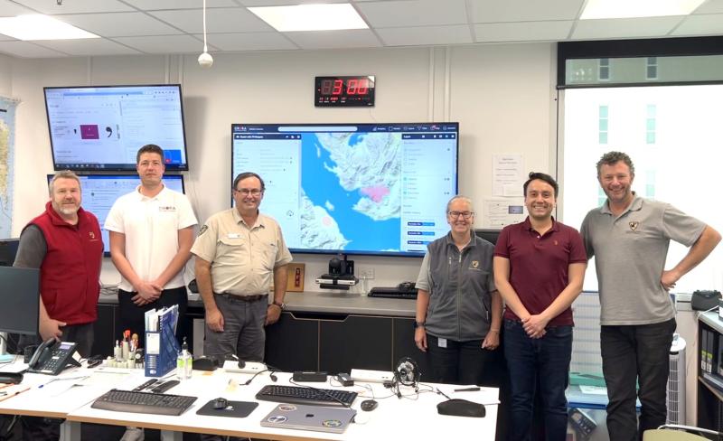 OroraTech team meets Tasmania Parks and Wildfire team in Australia, March 2023. From right to left: Richard Dakin, Camilo Pabón, Kathy Edwards, Eddie Staier, Konstantin Pieper, and Chris Emms.